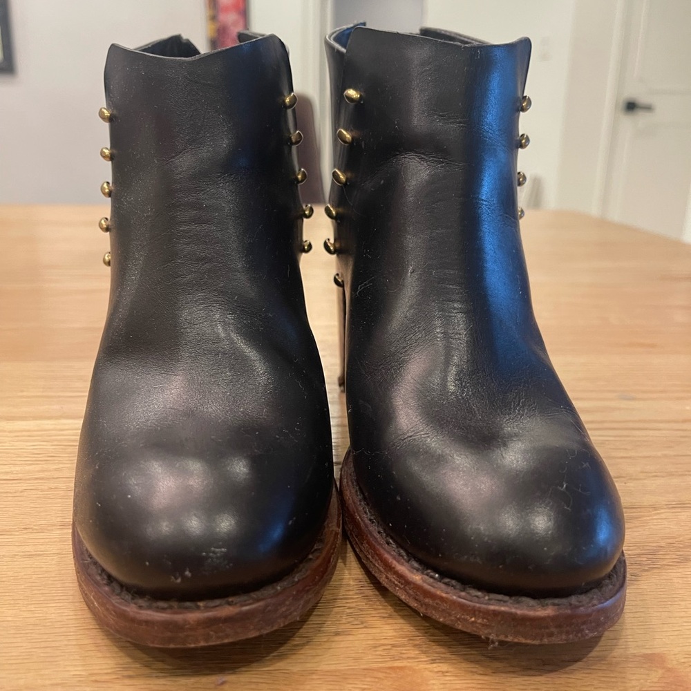 rag & bone Black Leather Ankle Booties with Gold Accents